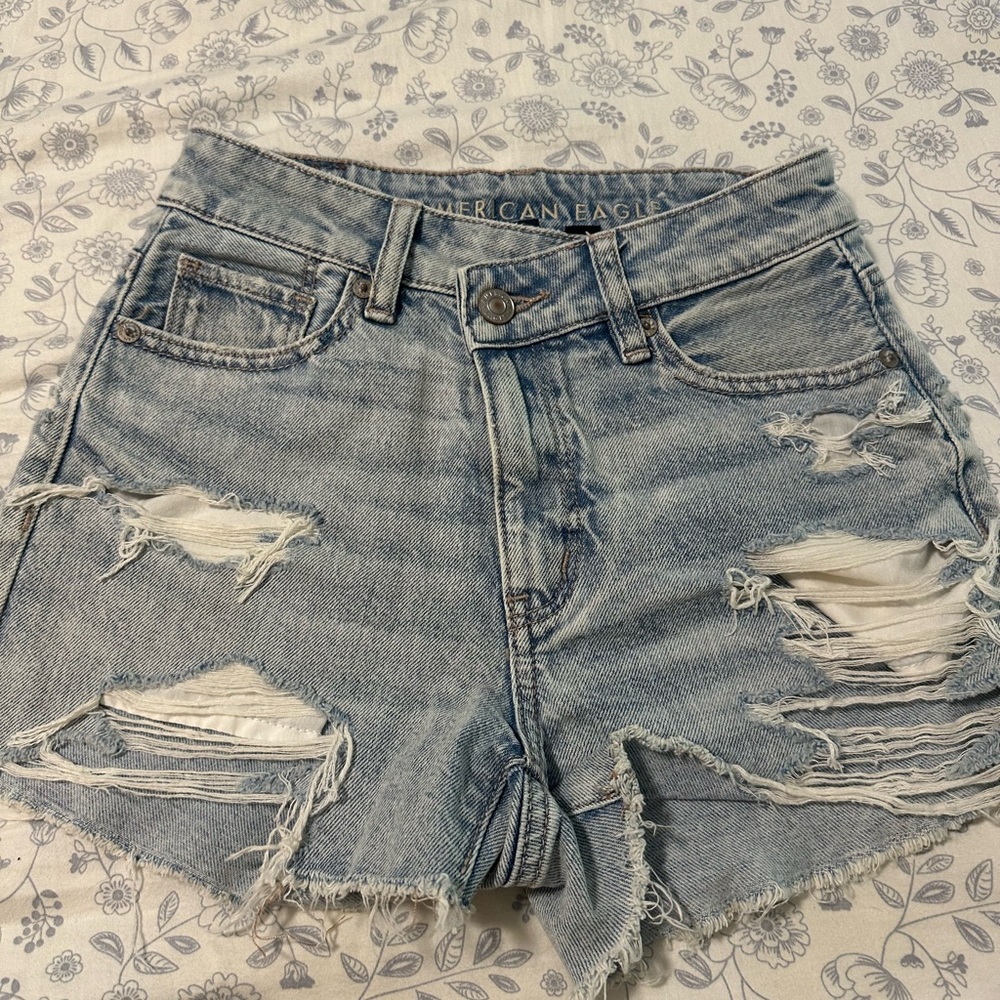 American Eagle Outfitters Women's Ripped Jean Shorts - Light Blue